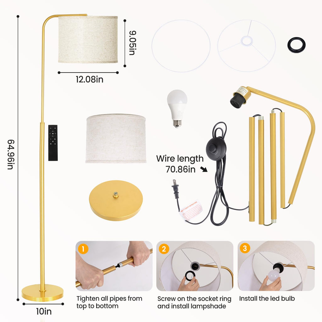 Arc Floor Lamp with Remote Control Dimmable Gold lamps