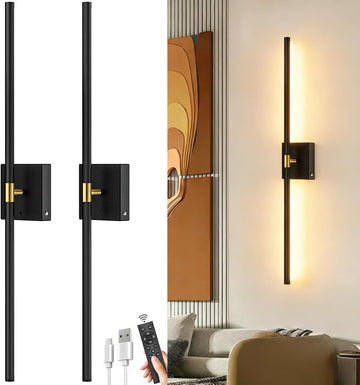Battery Operated Wall Sconces Set of 2: 10000mAh Rechargeable Wireless Wall Lights, 360° Rotatable Magnetic Wall