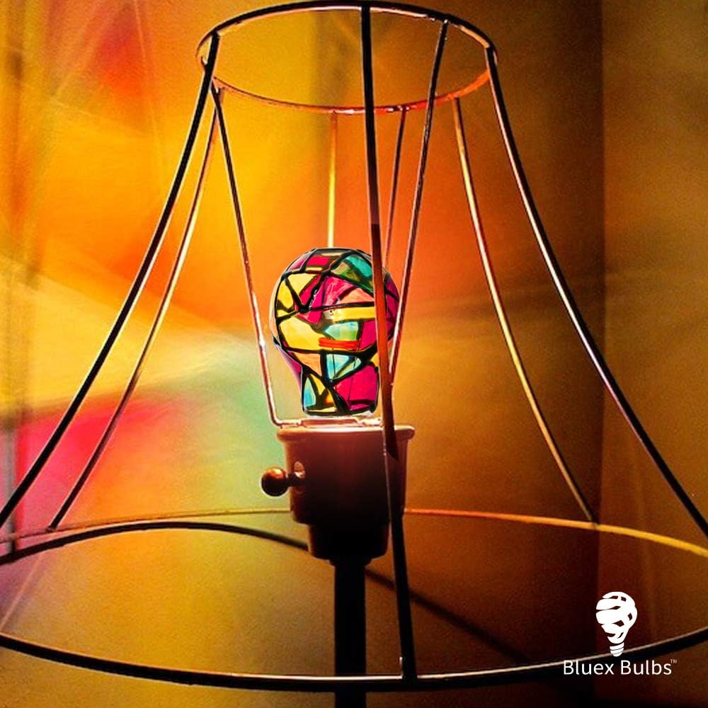 2 Pack LED Stained Glass Light Bulb A19 2W (25W Equivalent) E26 Base Painted Night Light Mosaic Party Light Bulb