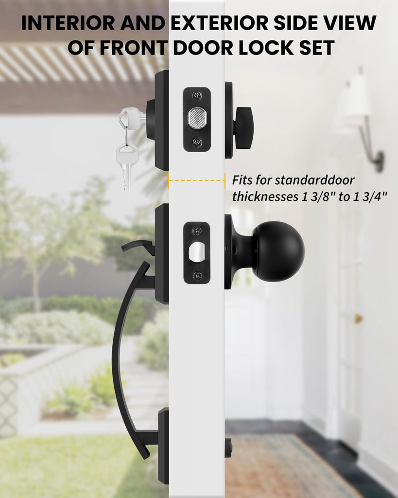 Front Door Handle and Deadbolt Set, Matte Black Front Door Knob