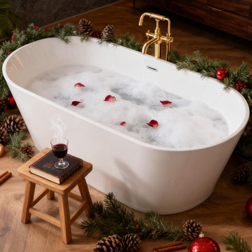 67" Oval Freestanding Soaking Bathtub with Toe-Tap Chrome Drain, Stand Alone Tub, Acrylic Soaking Tub, Ergonomic