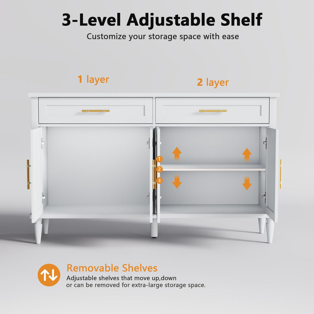 58 Inch Sideboard Buffet Cabinet with Storage, Fluted Buffet Storage Cabinet with 2 Drawers and 4 Doors, Modern