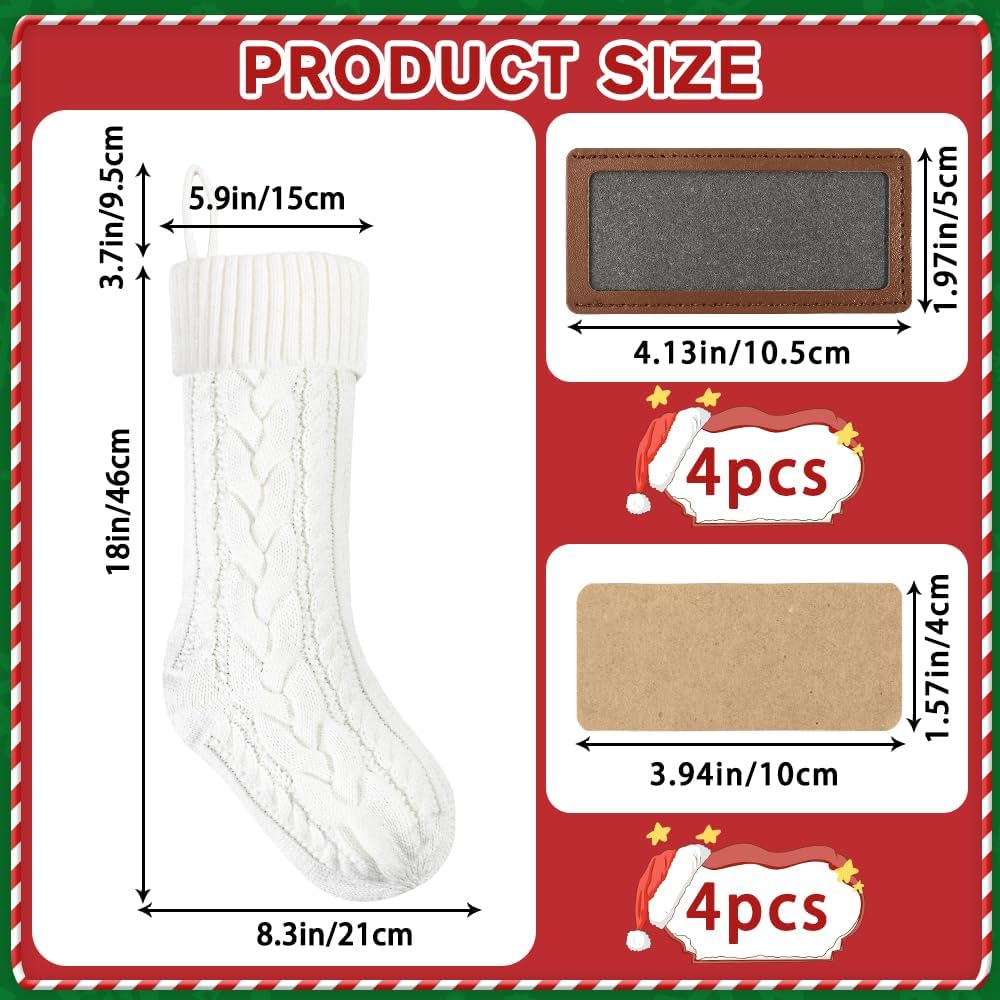 With Leather Patches,18"Xmas Knitted Stocking - Set of 4