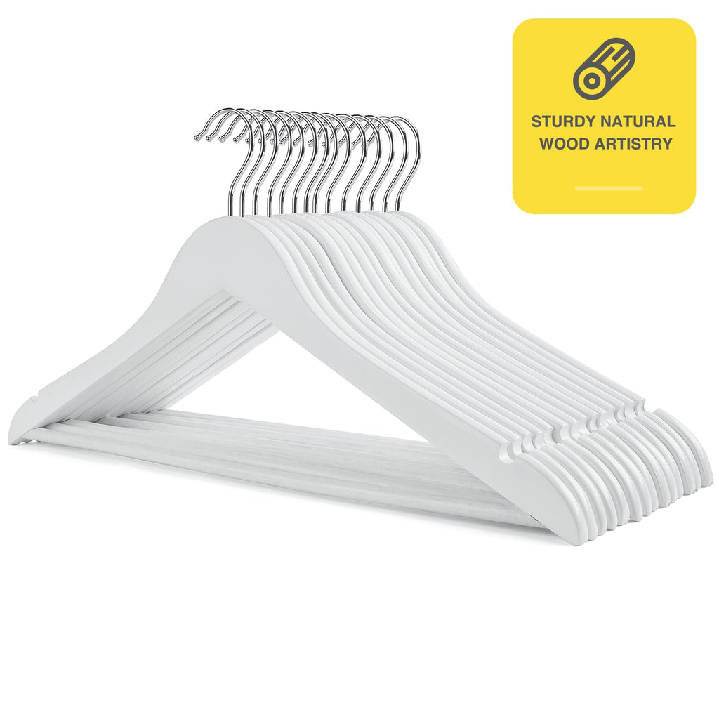 White Wooden Hangers 30 Pack Slim Coat Hangers for Closet with Smooth Finish, Shirt, Suit, Dress, Heavy Duty Clothes