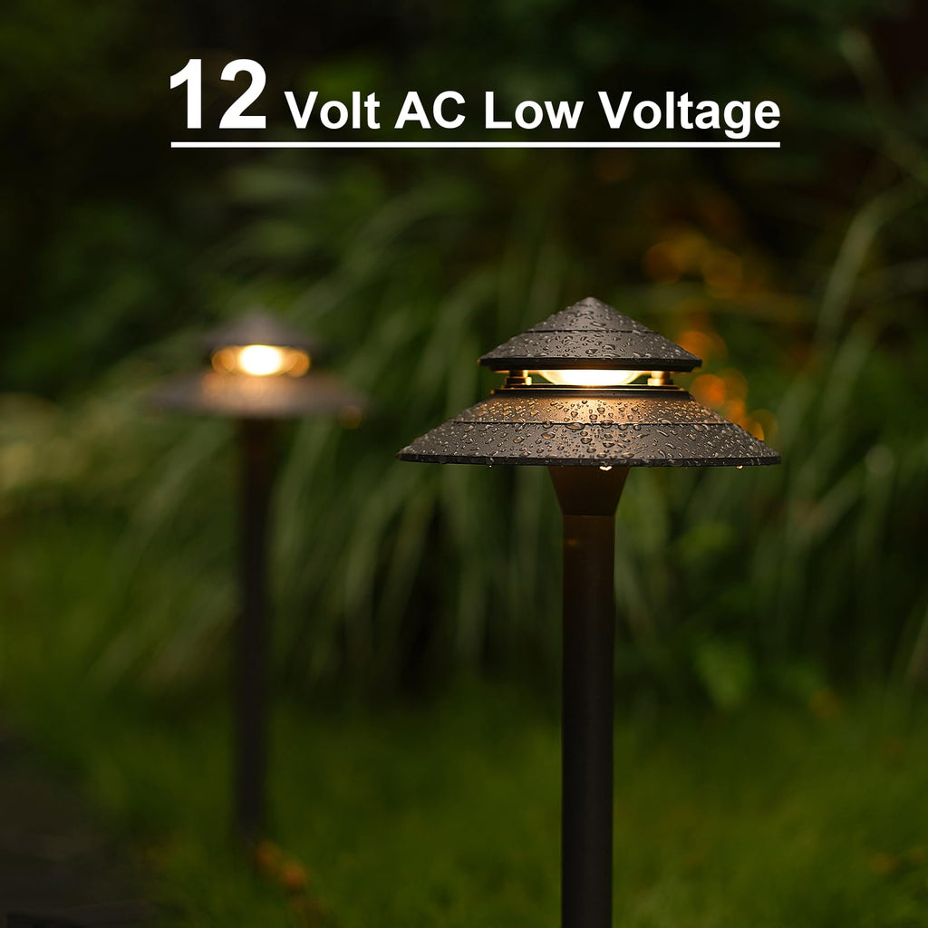 Pathway Lights Kits 3W LED 8PK Outdoor Low Voltage Landscape Lighting 180 Lumen Hardwired 2 Tier Pagoda Path Light