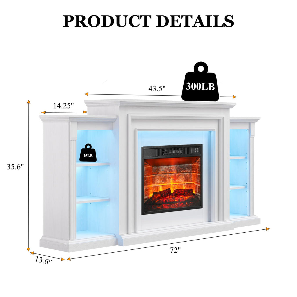 72" LED Electric Fireplace TV Stand with Mantel