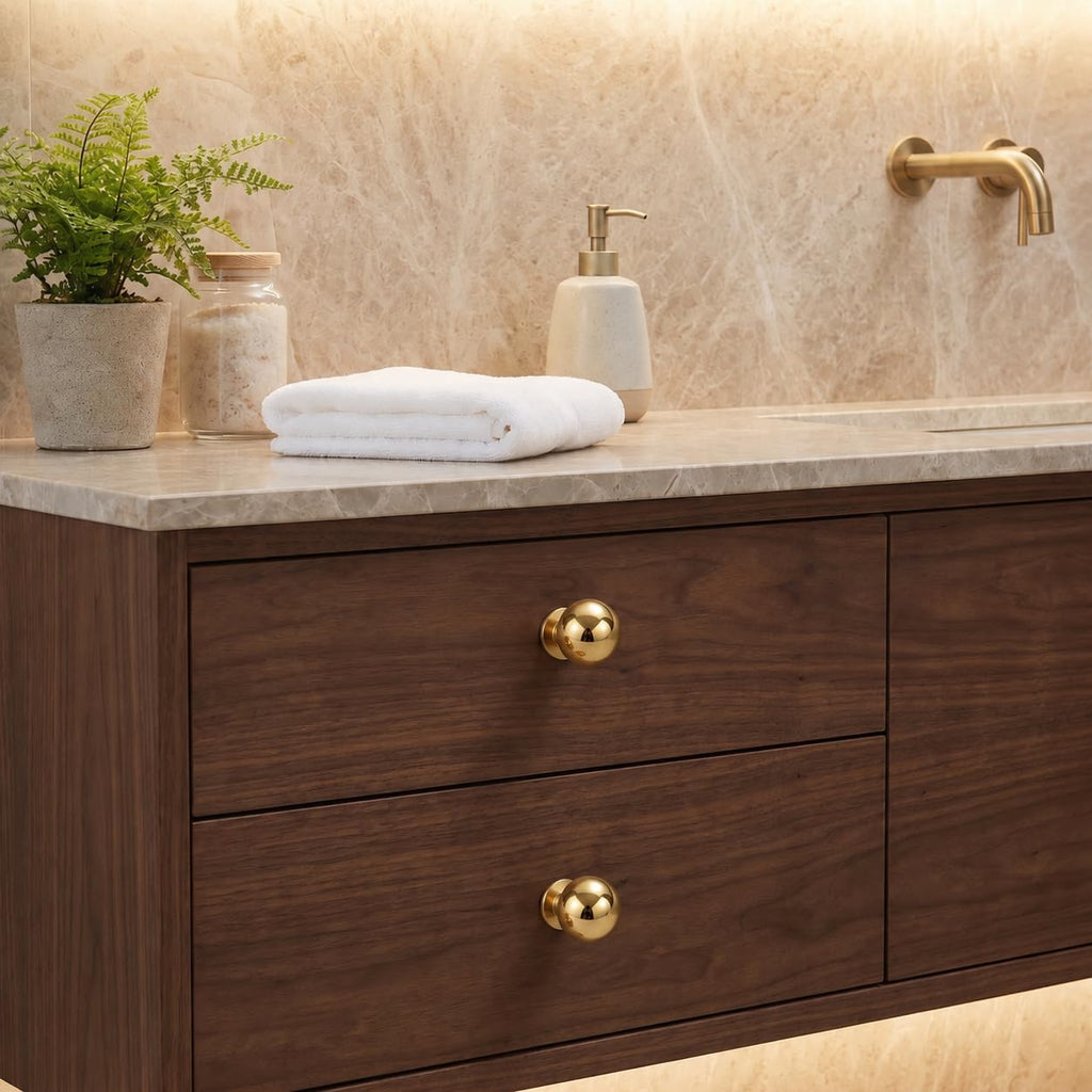 5 Pack 1-1/4 inch Unlacquered Brass Large Cabinet knobs, 100%-Solid-Brass knobs, Round Cabinet Pulls. Suitable