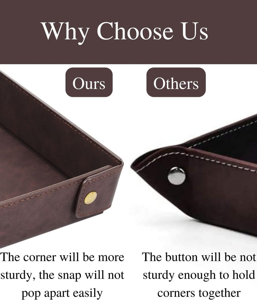 Faux Leather Valet Tray Organizer for Men - Catch-All Tray for Entryway Table Key, Wallet, Watch, Coin Change, Phone