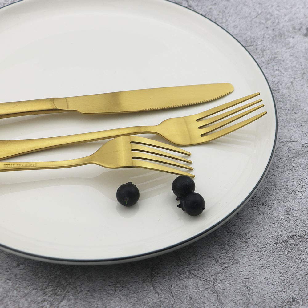 Matte Gold Silverware Set, 24-Piece Stainless Steel Flatware Set, Kitchen Utensil Set Service for 6, Tableware