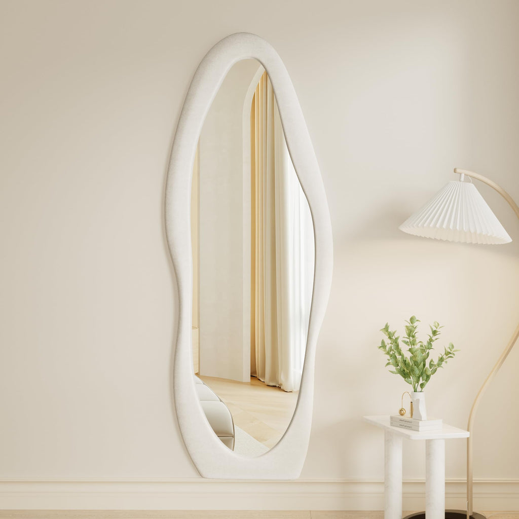Irregular Wavy Full Length Mirror 63"x24" White
