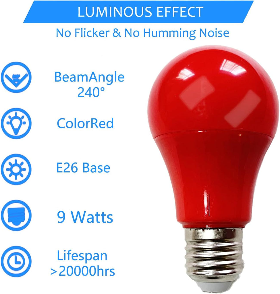 Red Light Bulb, 100W Equivalent A19 LED Color Light Bulbs, E26 Base