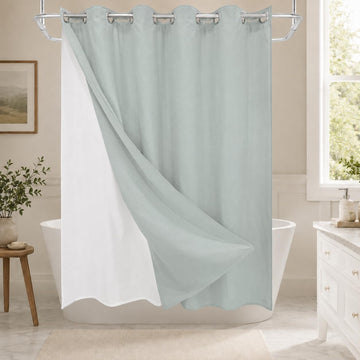 No Hook Shower Curtain Set with Snap-in Detachable Liner, 230 GSM Waffle Weave Fabric, Heavy Duty Water-Repellent
