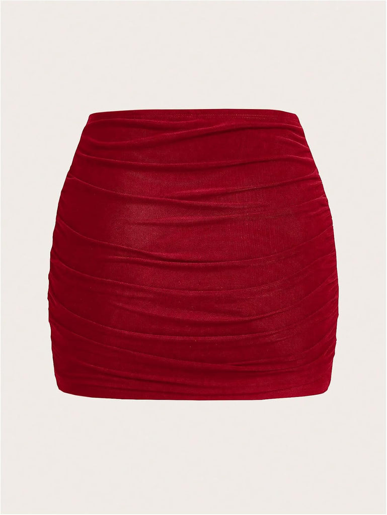 Girl's Ruched Mesh Skirt Bodycon Mini Skirt Stretch Short Skirts