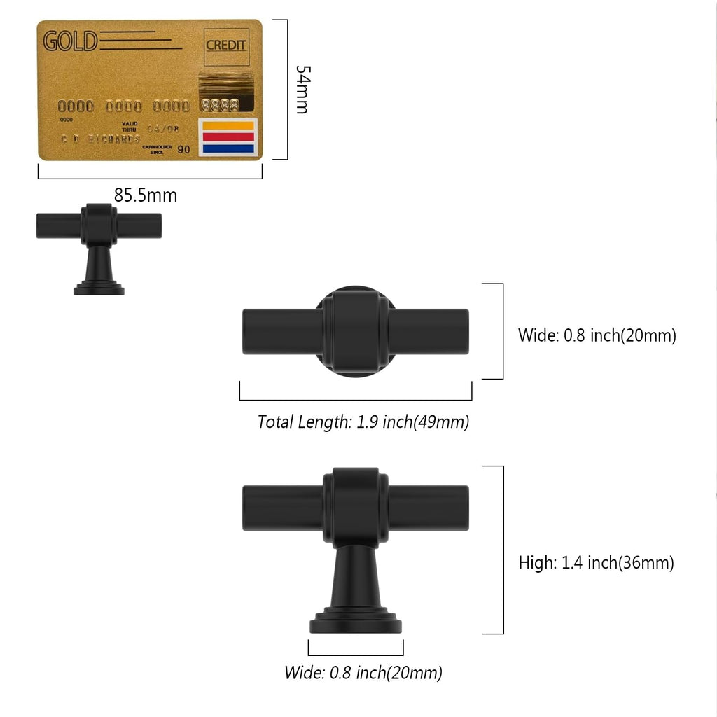 10 Pack Matte Black Cabinet Knobs 1.46 Inch(37mm) Single Hole Cabinet Handles Rectangle Dresser Knobs Drawer Knobs