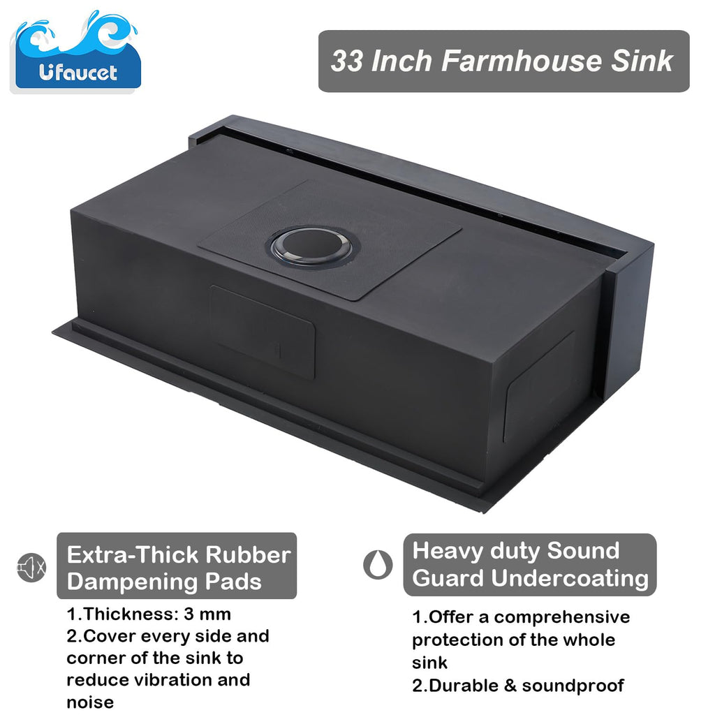 33 Inch Black Farmhouse Sink, Apron Front Farm Kitchen Sinks