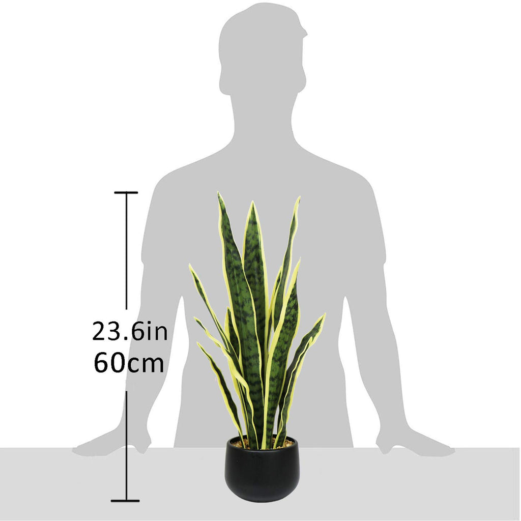 Artificial Snake Plant with Potted 23.6" Fake Plastic Sansevieria Faux Plants in Pot for Outdoor Window Box Verandah