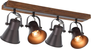 Farmhouse Wood Track Lighting with Dark Brown Metal Shades