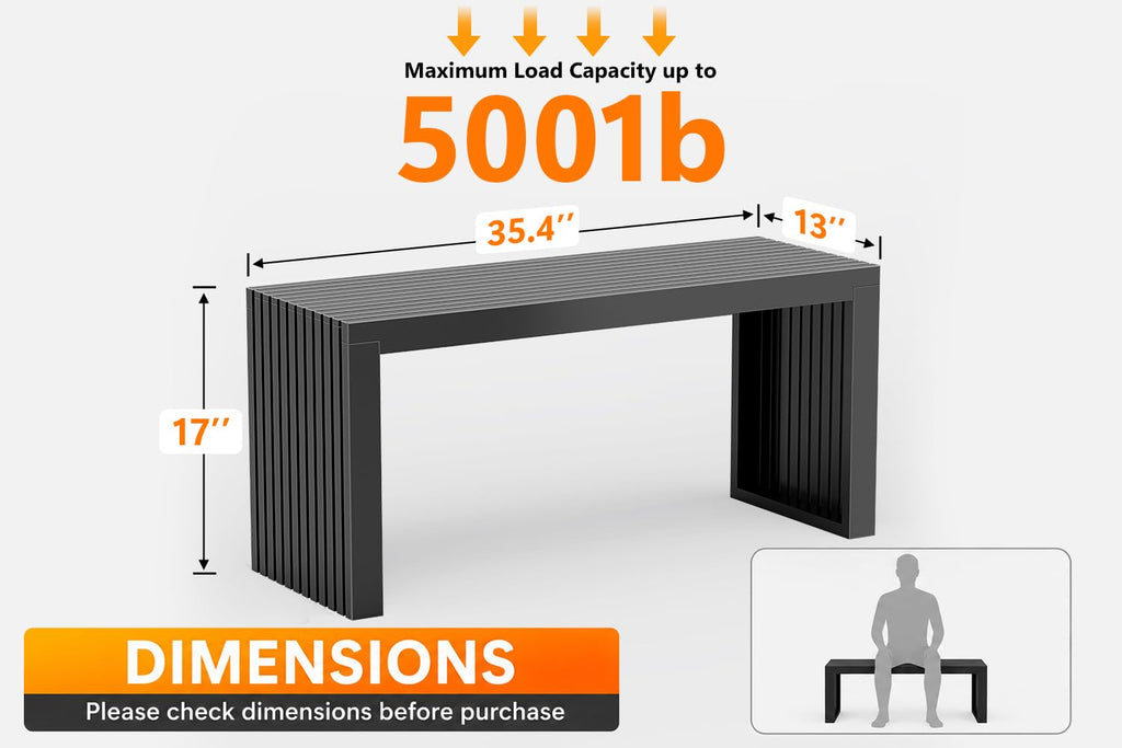 Bamboo Dining Bench, 35'' Slatted Design Entryway Bench, Black
