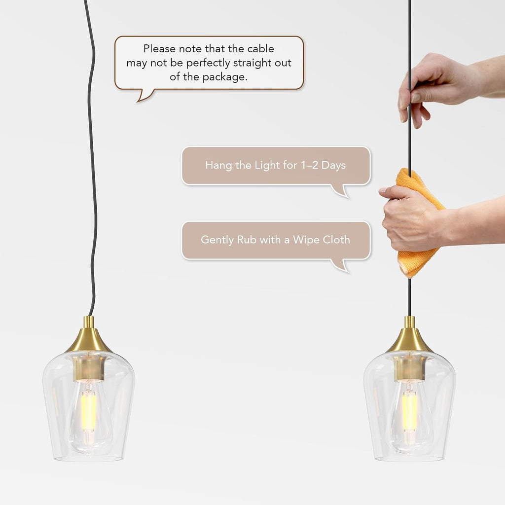 Pendant Lights Kitchen Island, Brushed Gold Pendant Light Fixtures with E26 Base & Adjustable Cable, Modern Pendant