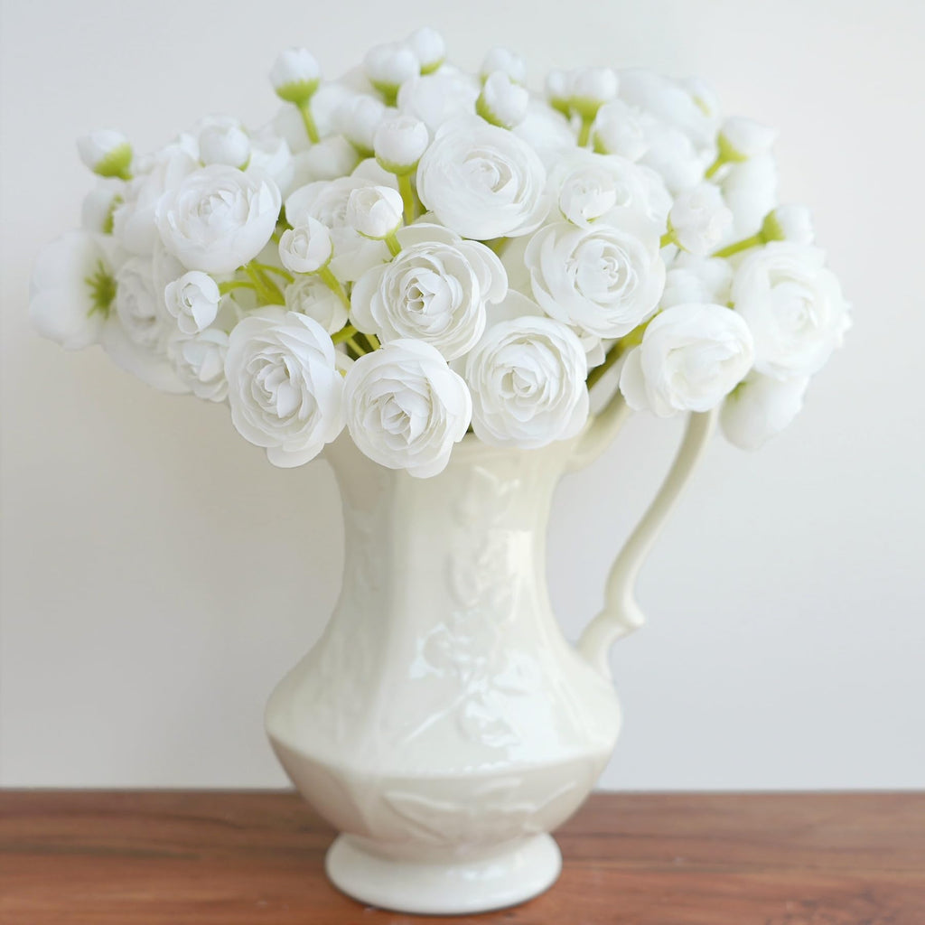 Artificial Ranunculus Flowers White Silk Flowers 18 Pcs