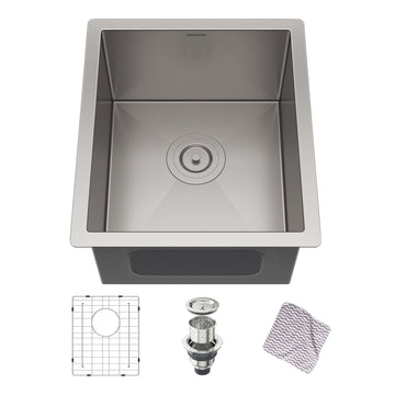 Undermount, 304 Stainless Steel Round Corner Single Bowl Deep Kitchen Sinks, 10-inch Deep Large Bar Sink, 15"X17"Inch