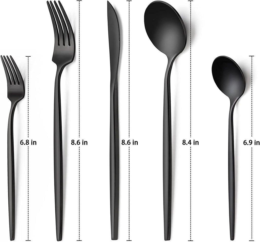 12 Setting Black Silverware, Food-Grade Stainless Steel Flatware Cutlery Set, Restaurant, Hotel