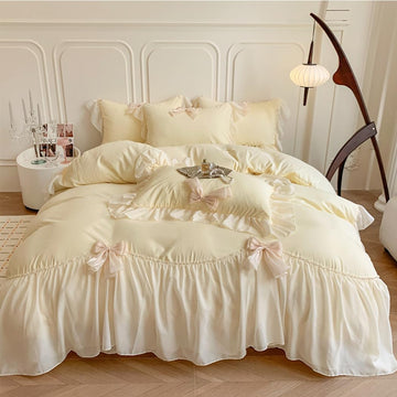 Ruffled Bedding Bow Duvet Cover Set with Butterfly Tie, Comforter Cover Set, Shabby Chic Bedding Set, Romantic