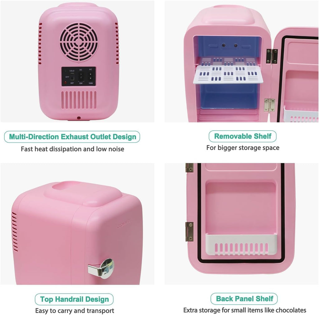 Mini Fridge, 4 Liter/6 Can Portable Cooler and Warmer Personal Refrigerator for Skin Care, Cosmetics, Beverage