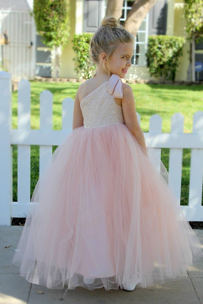 One-Shoulder Sequin Tutu Junior Flower Girl Dresses Christening Dresses 182 8