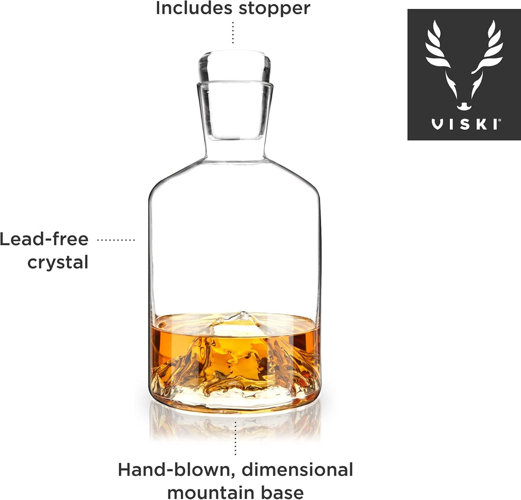 Mountain Decanter, Lead-Free Crystal, Hand-Blown Decanter with Stopper, 24 Oz Capacity