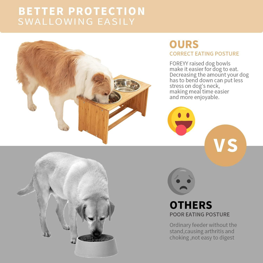 Raised Pet Bowls for Cats and Small Dogs, Bamboo Elevated Dog Cat Food and Water Bowls Stand Feeder with 2 Stainless