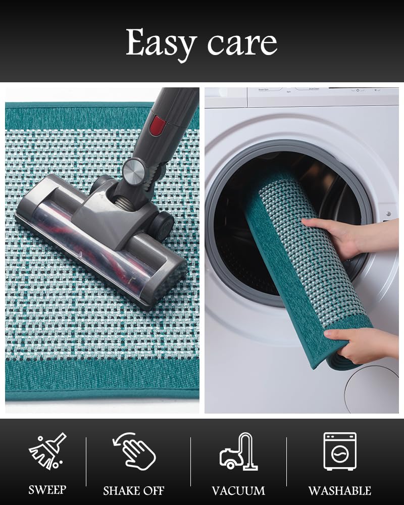 Extra Large Kitchen Runner Rugs and Mats 2PCS, 2.5'x6'+20"x32", Teal