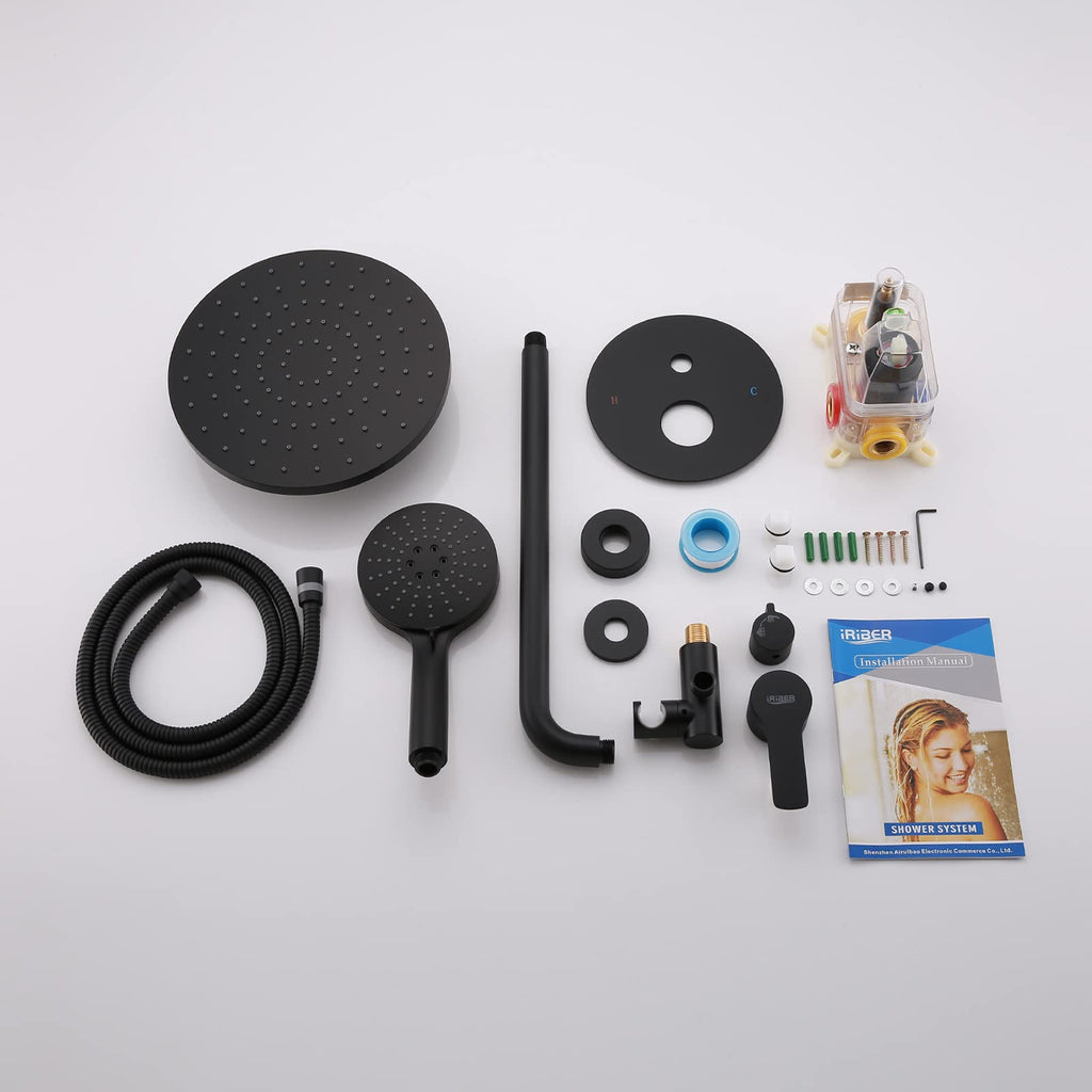 Matte Black Shower Head with Handheld,Rain Shower System Faucet Set