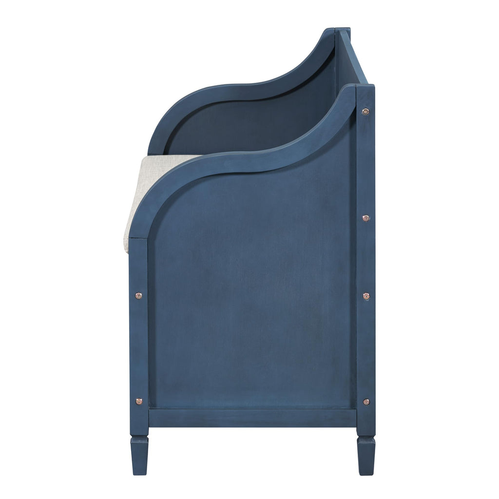 Rustic Style Solid Wood Storage Bench with Safety Hinge, Multifunctional Shoe Bench with Removable Cushion Bedroom