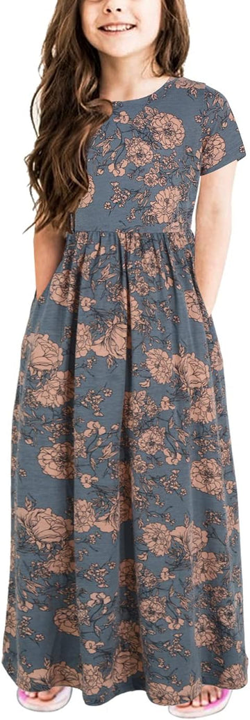 Girls Modest Casual Maxi Dress with Pockets