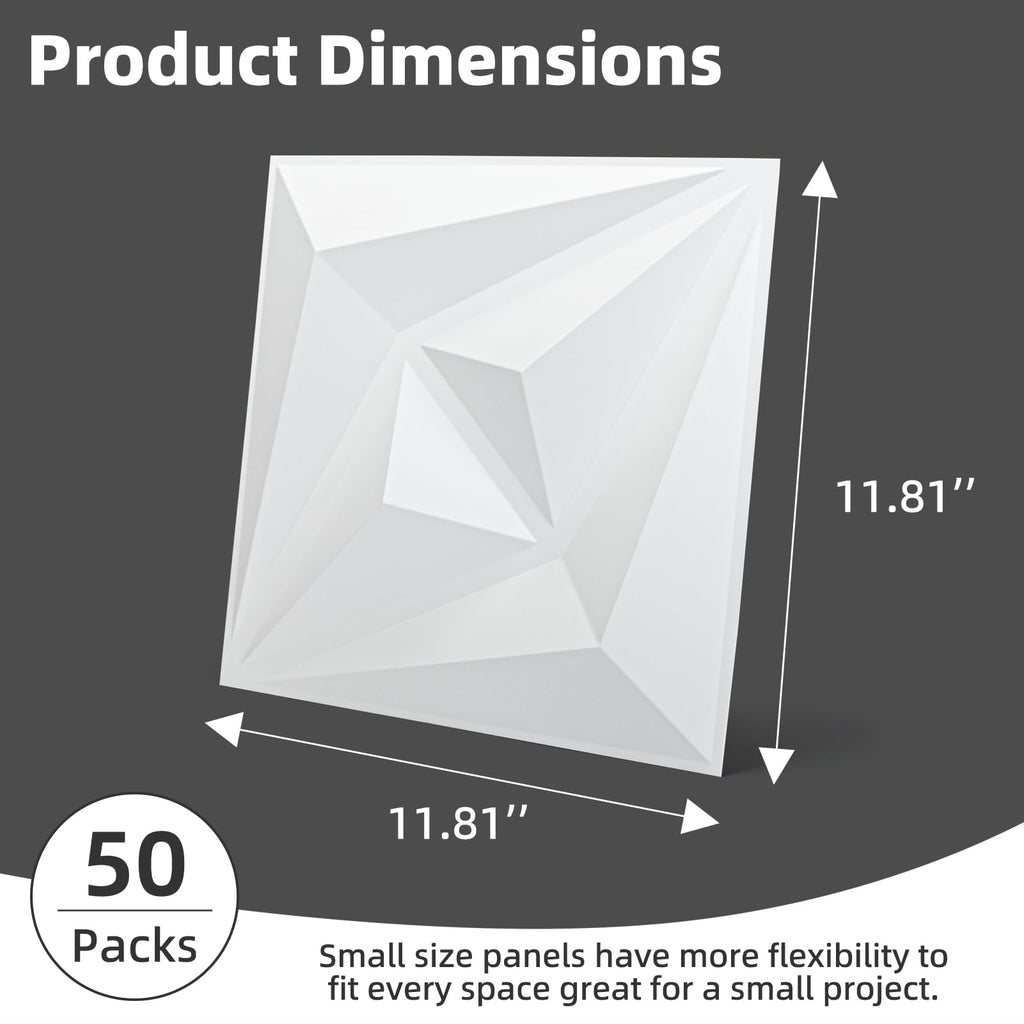 50 Pack 3D Wall Panels, 12x12 Inch, White