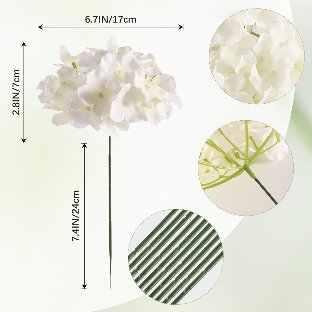 24 Pcs White Artificial Bulk, Faux Full Heads with Stems, Fake Silk for Wedding, Garden, Home, Party Decoration
