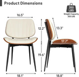 Dining Chairs Set of 2, Mid-Century Modern Upholstered Faux Leather Kitchen Chairs with Bentwood Back and Metal Legs for Dining Room, Beige
