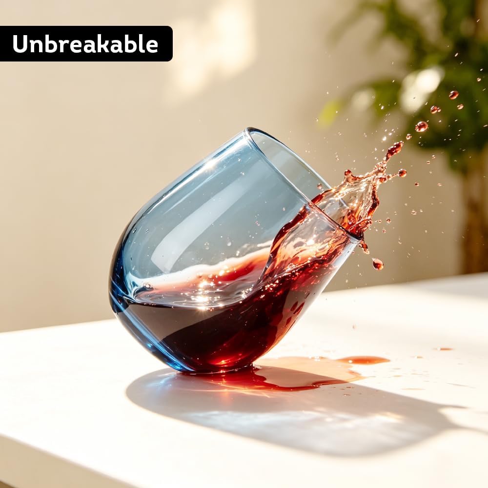 Set of 8 Shatter-Resistant Acrylic Stemless Wine Glasses - 14 oz for Poolside, Parties, Patio & Outdoor Indoor Use