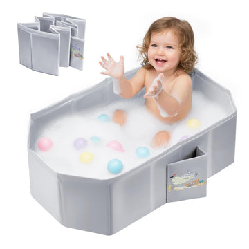 Bathtub for Newborn to Toddlers 1, Foldable Infants Babies Bath Tub with Non-Slip Base and Drain Plug, Portable
