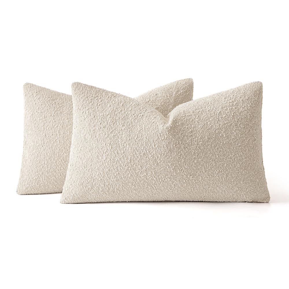 12x20 Decorative Lumbar Boucle Couch Pillow Covers Beige
