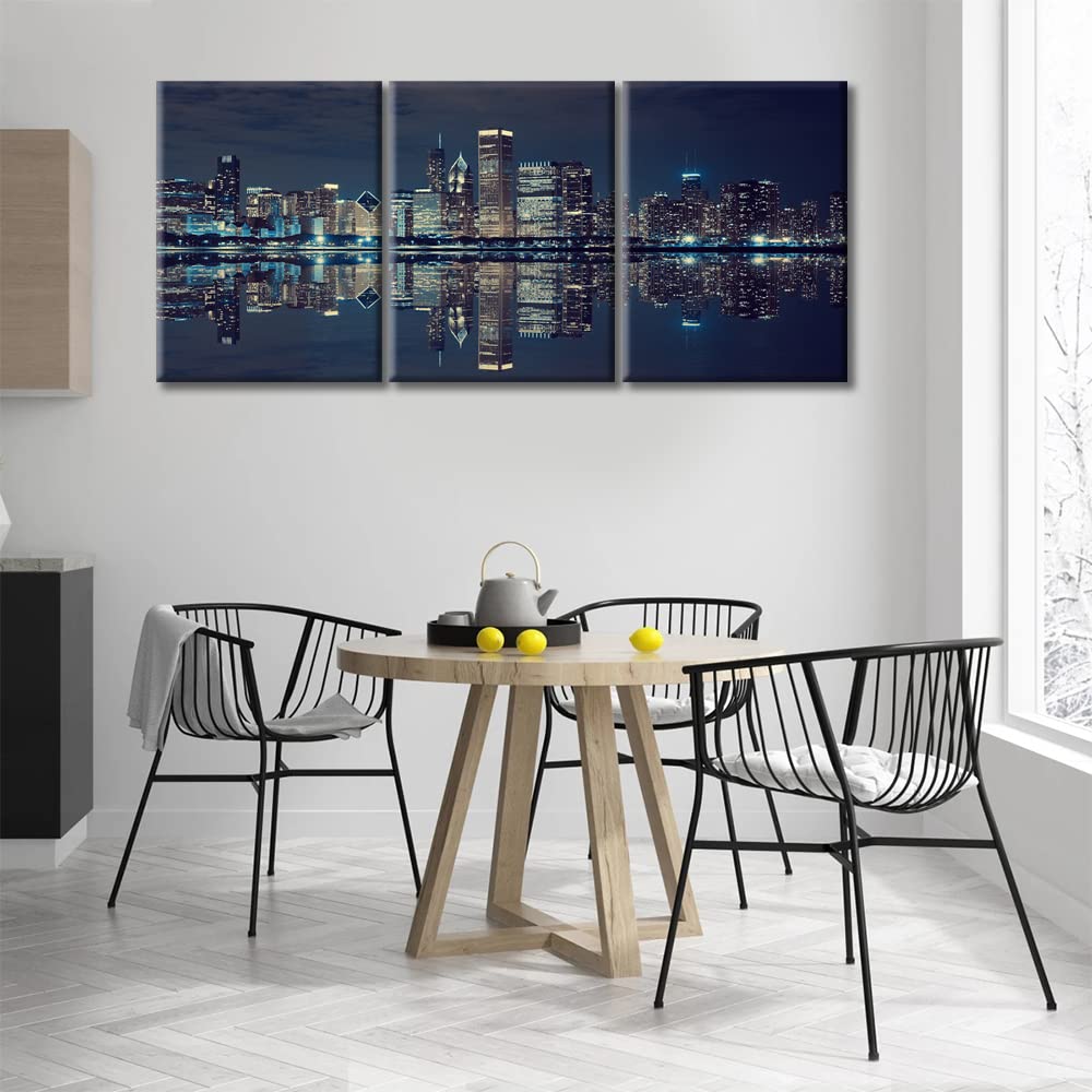 3 Pcs Canvas Wall Chicago City Landscape Modern Wall Home Decor Chicago Skyline Artwork Walls Stretched and Framed