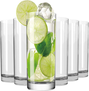 Drinking Glasses Set of 6, 16oz Crystal Highball Glasses, Clear Tall Glass Cups,Water Glass ,Tom
