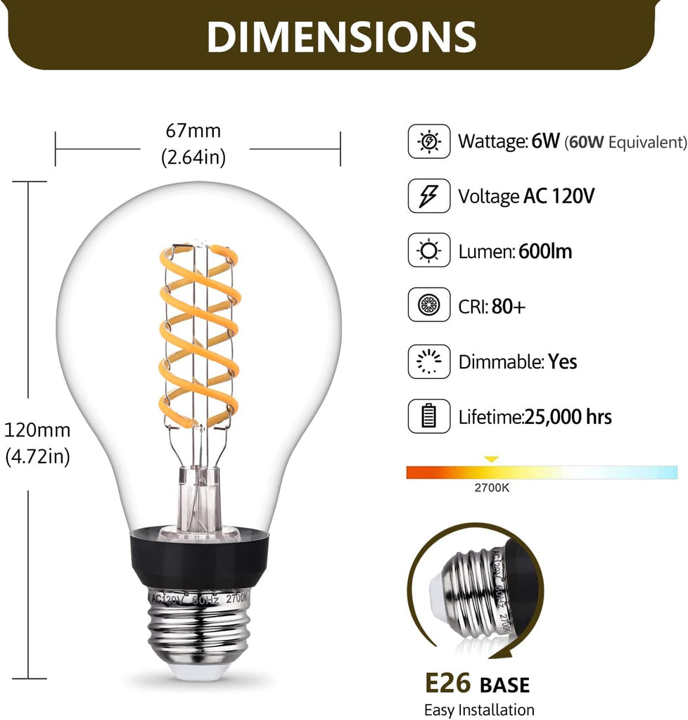 A21 Dimmable LED Edison Bulbs, 2700K Soft White, 2 Pack