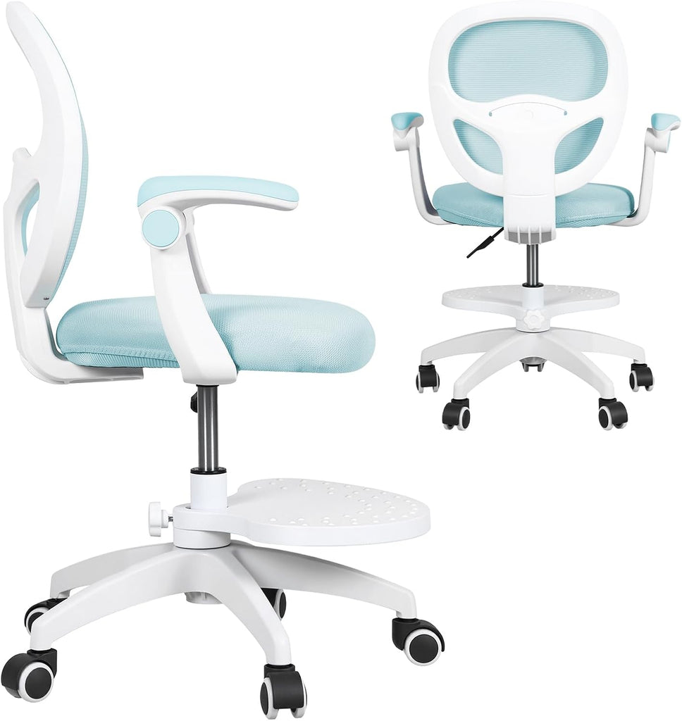 Kids Desk Chair with Adjustable Footrest and Flip Arms for Study