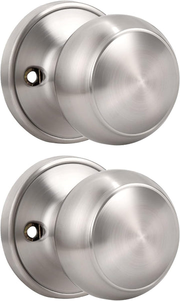 2 Pack Brushed Nickel Dummy Door Knob, Single Sided Handle for Closets, French Double Doors, and Pantry, Satin Nickel