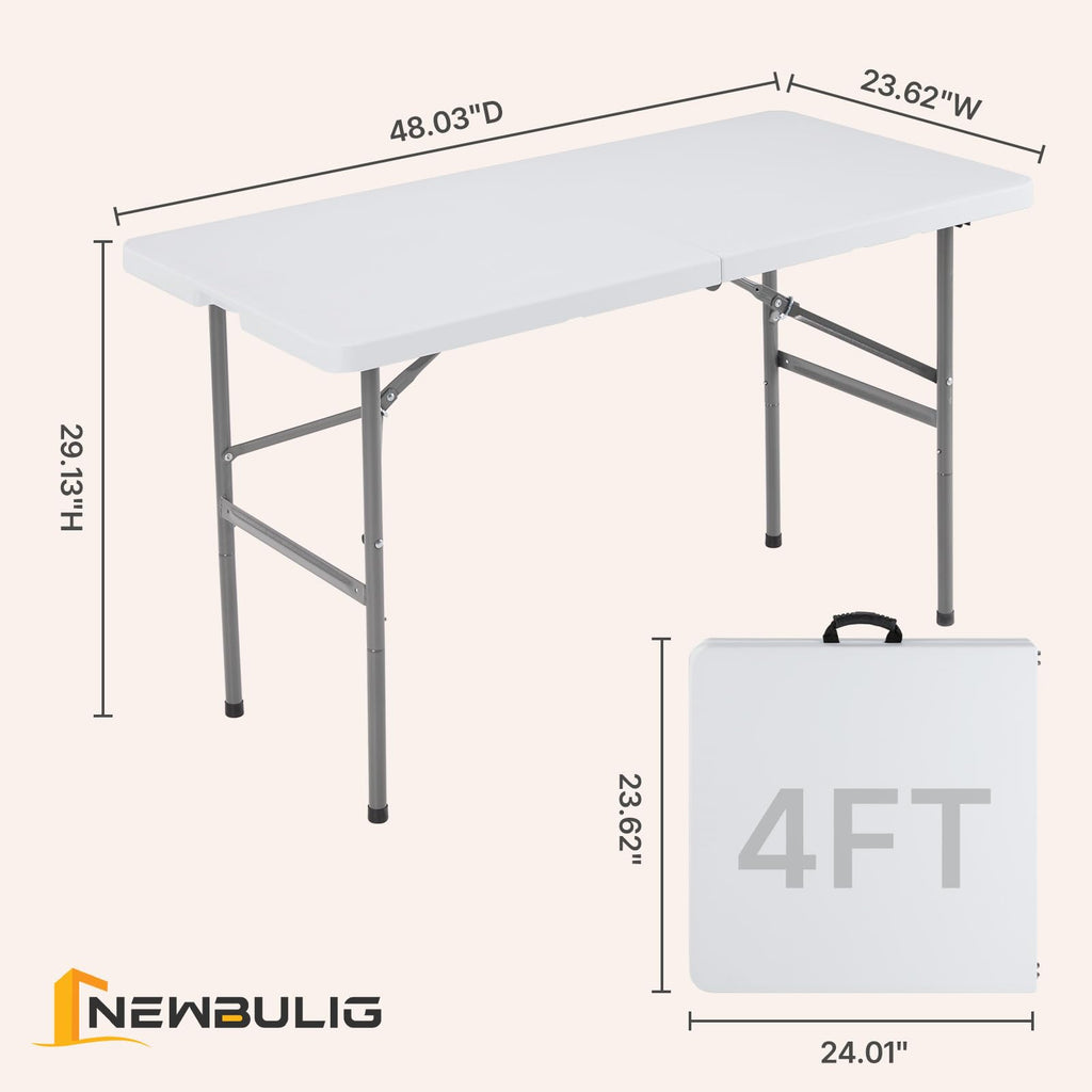 4 FT Foldable Table, Heavy Duty Folding Table Easy to Fold Store