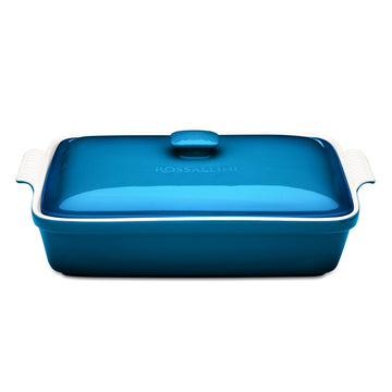 Stoneware Casserole Dish with Lid, 11x9 in, 3.2 Qt, Ocean Blue