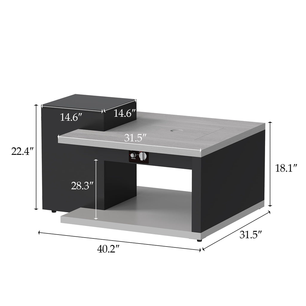 Rectangular Outdoor Fire Table with Propane Tank Cabinet, Aluminum Alloy Fire Pit Table Grey & Black 40.1"W