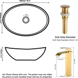 Gold Ceramic Bathroom Vessel Sink with Faucet and Drain Combo Bowl Above Counter Vessel Sink Oval for Modern Luxury